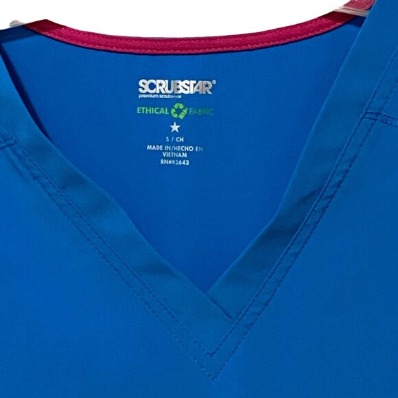 SCRUBSTAR V-Neck Scrub Top S Blue - Picture 2 of 5